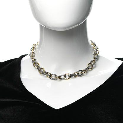 David Yurman Sterling Silver 18K Yellow Gold 12mm Large Oval Link Necklace 2 of 5