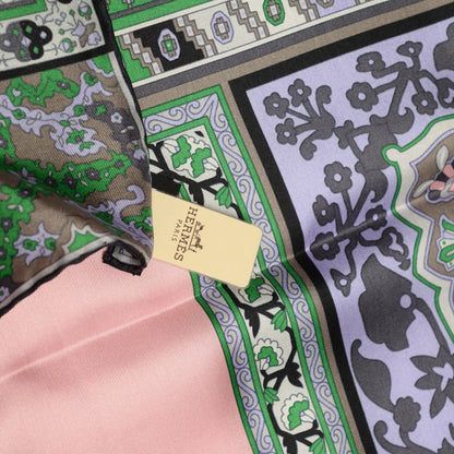 Hermes Silk Twill Tapis Persans Scarf 140 Lilac Anthracite Vert 6 of 7