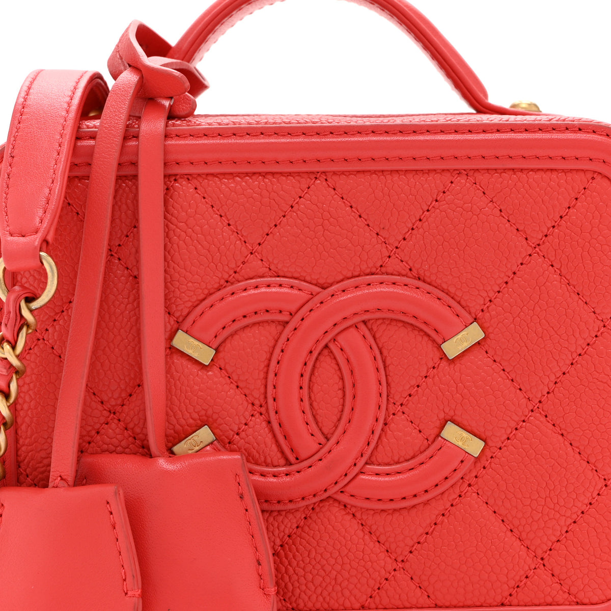 Chanel Caviar Quilted Small CC Filigree Vanity Case Red 8 of 10