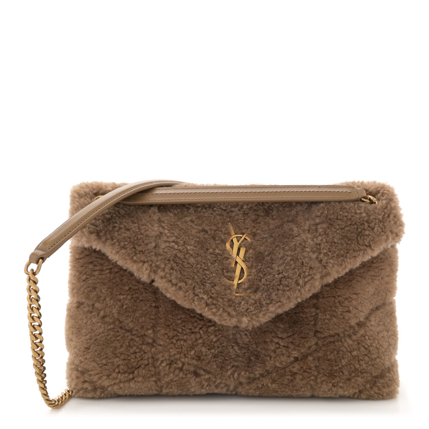 Saint Laurent Shearling Quilted Small Loulou Puffer Monogram Chain Satchel Cinnamon 1 of 10