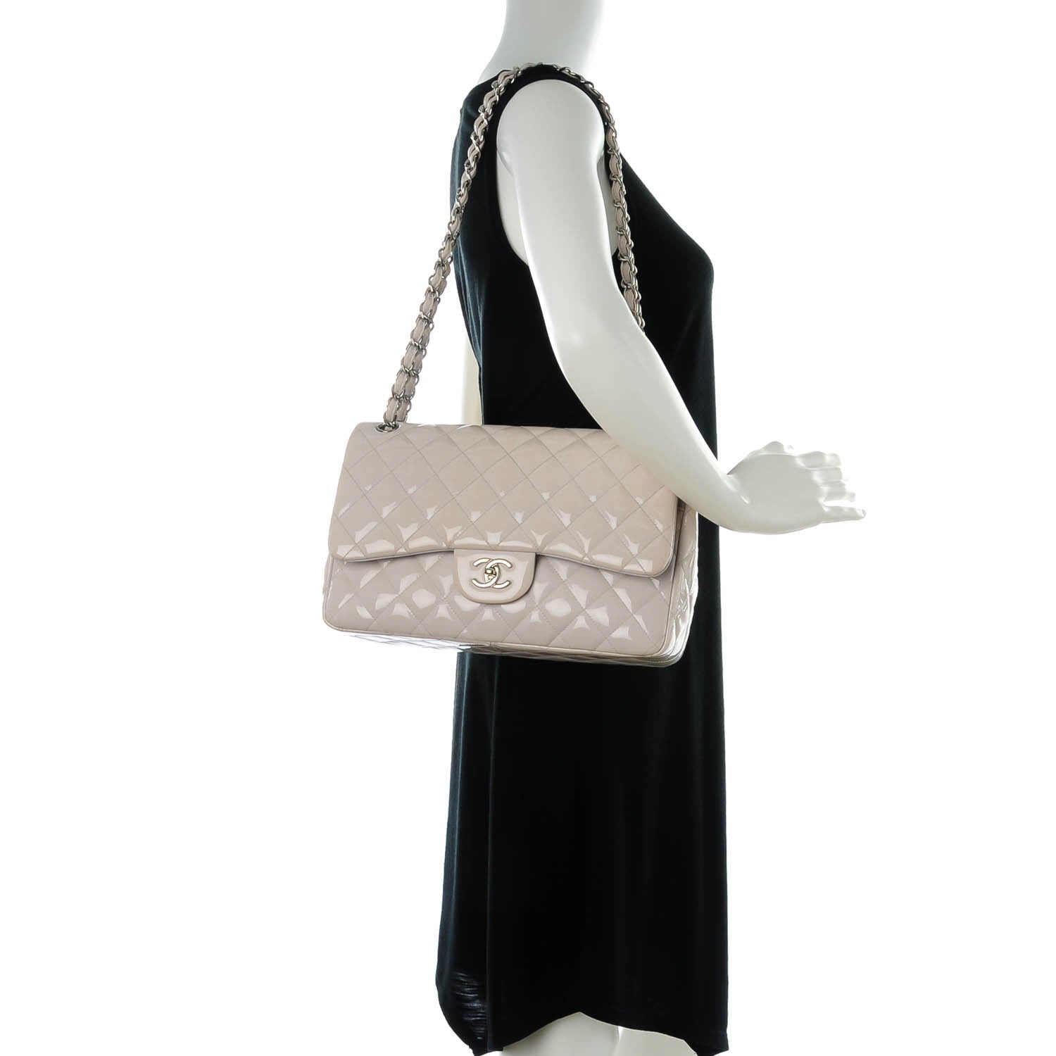 Chanel Patent Quilted Jumbo Double Flap Light Grey 2 of 8