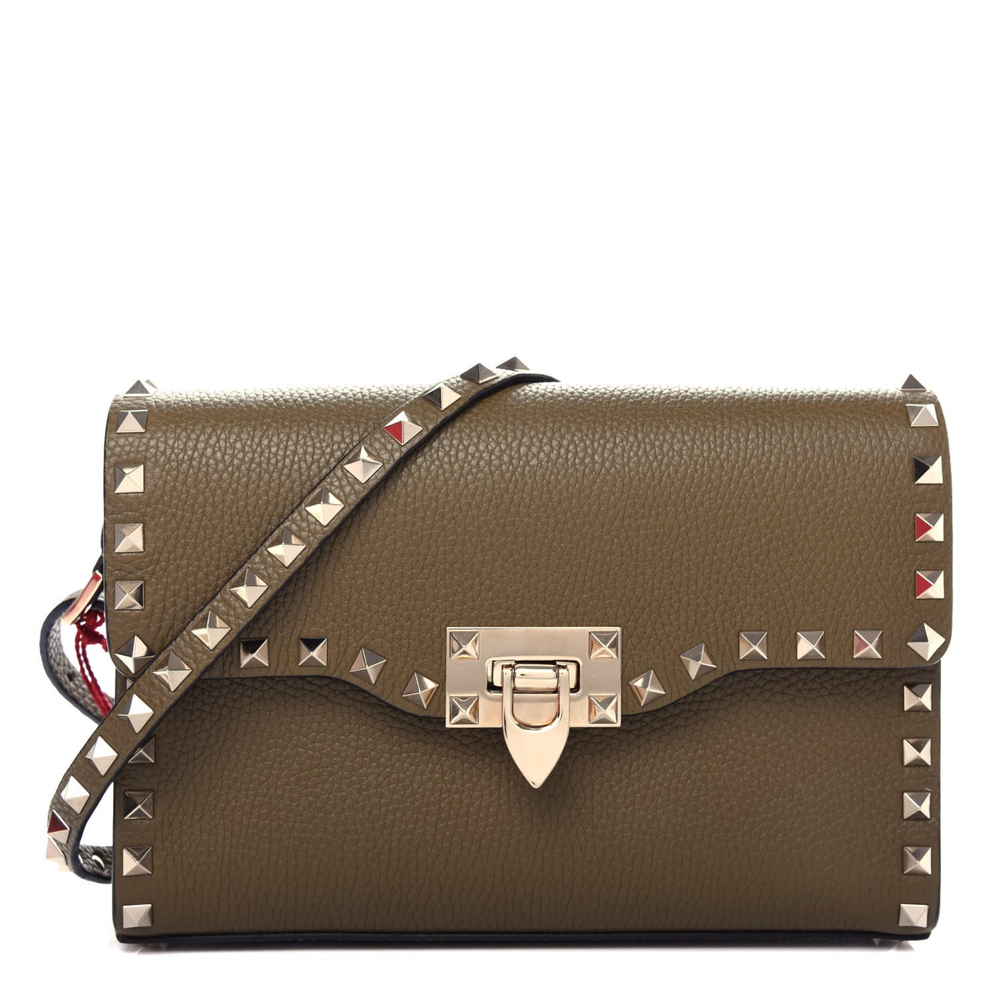 Pebbled Calfskin Medium Rockstud Flip Lock Crossbody Bag Lichen