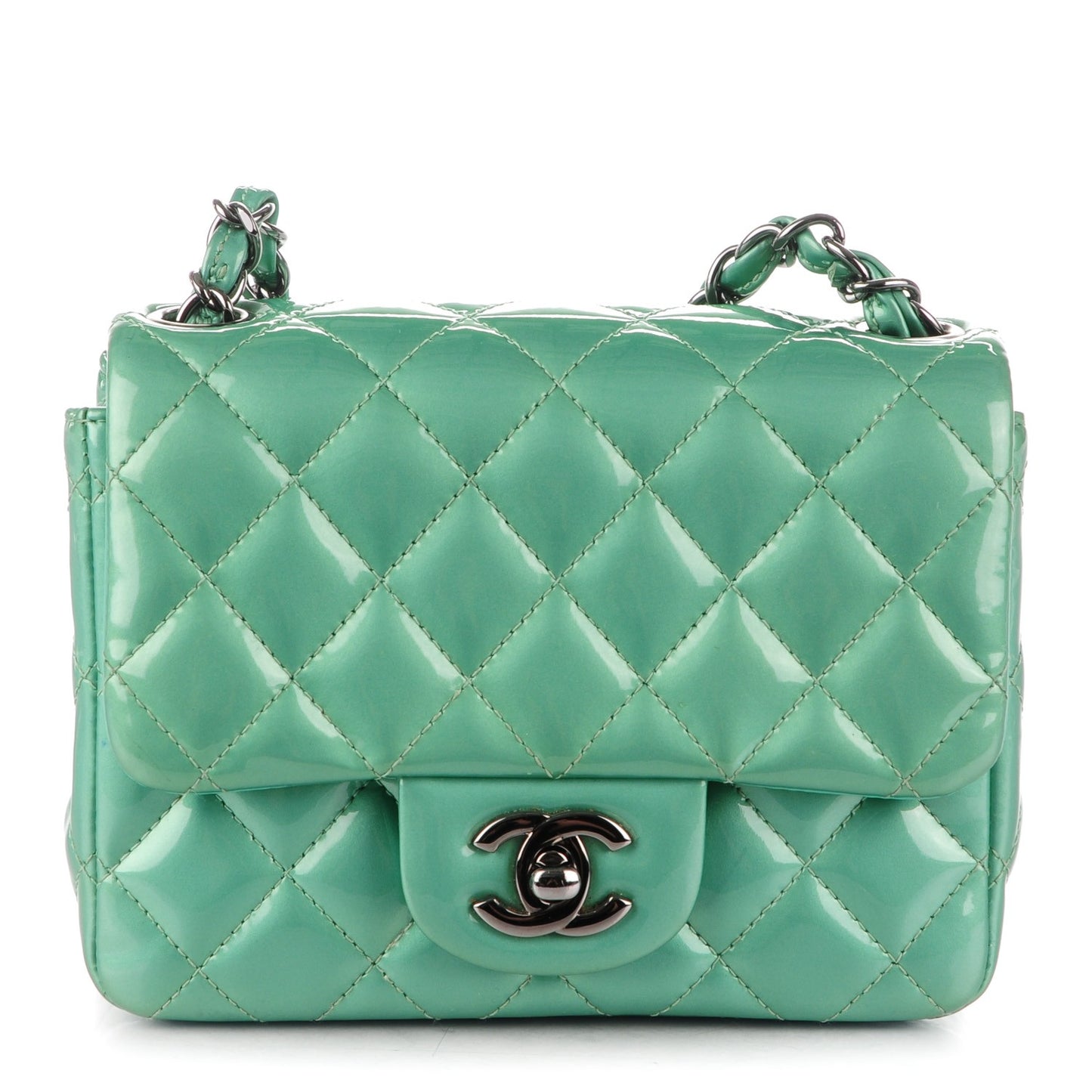 Patent Quilted Mini Square Flap Green