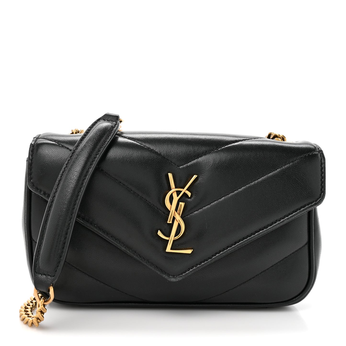 Lambskin Chevron Quilted Mini Loulou Black