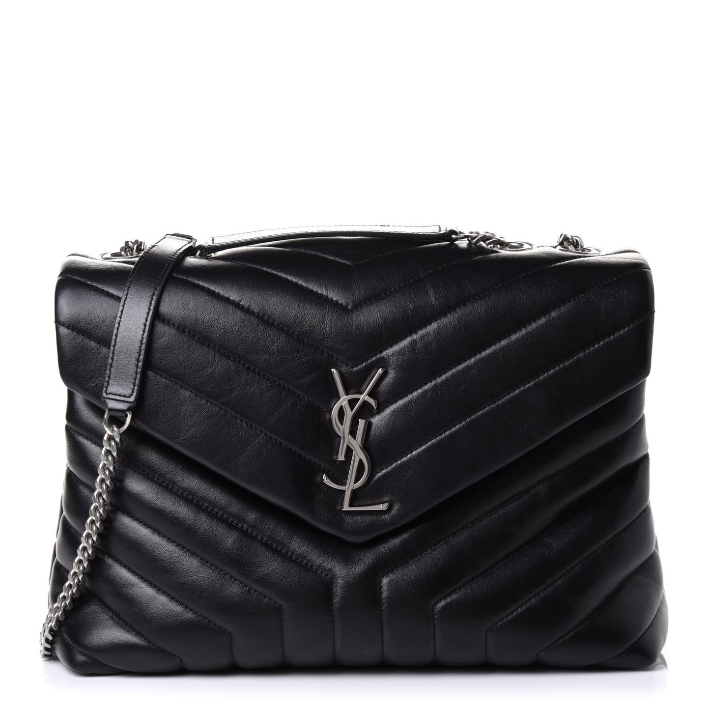 Calfskin Y Quilted Monogram Medium Loulou Chain Satchel Black