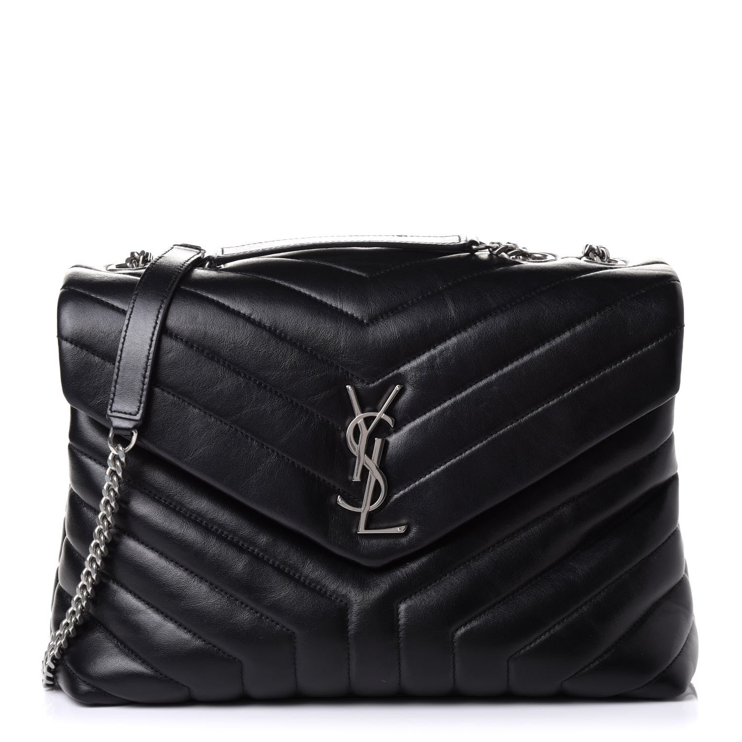 Saint Laurent Calfskin Y Quilted Monogram Medium Loulou Chain Satchel Black 1 of 9