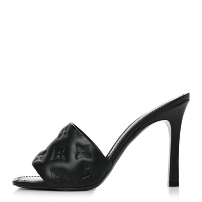 Louis Vuitton Lambskin Embossed Monogram Revival High Heel Mules 38 Black 1 of 10