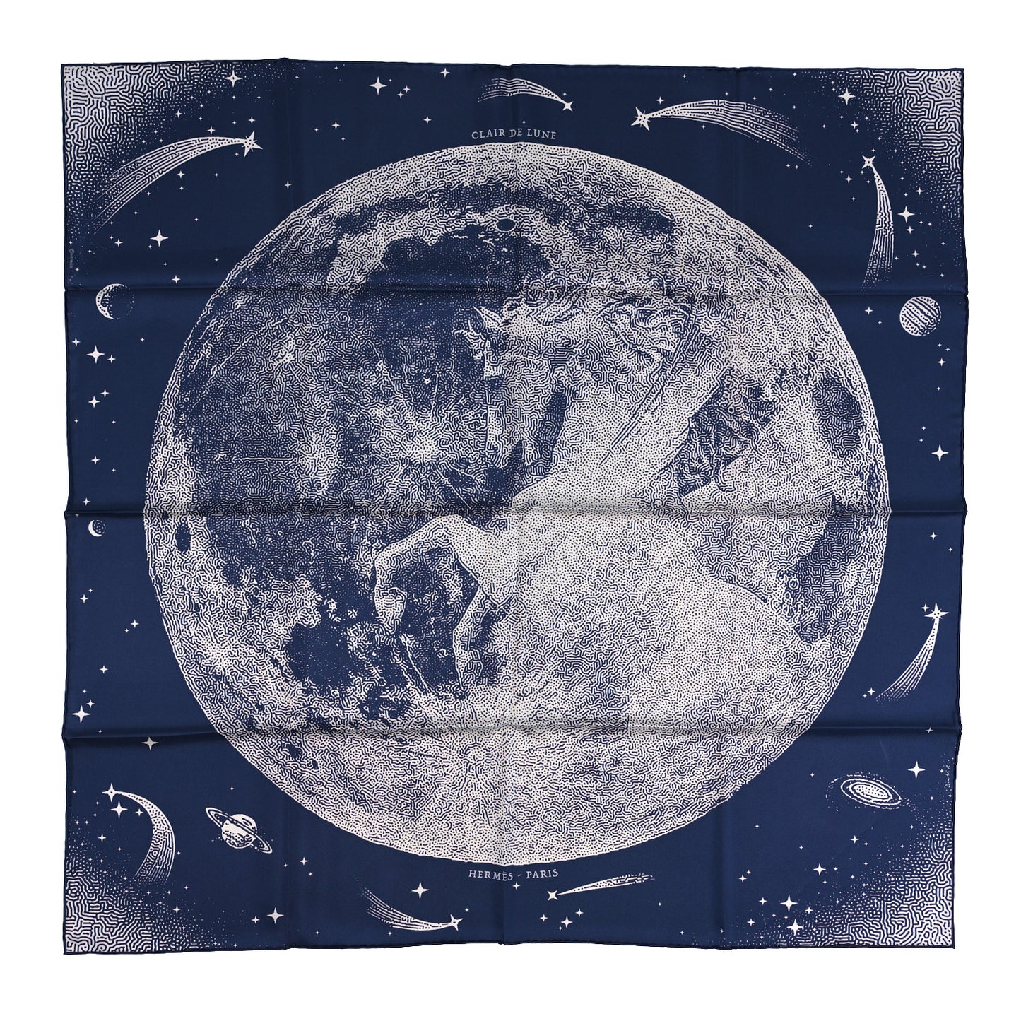 Silk Clair De Lune Double Face Scarf 90 Marine White Beige