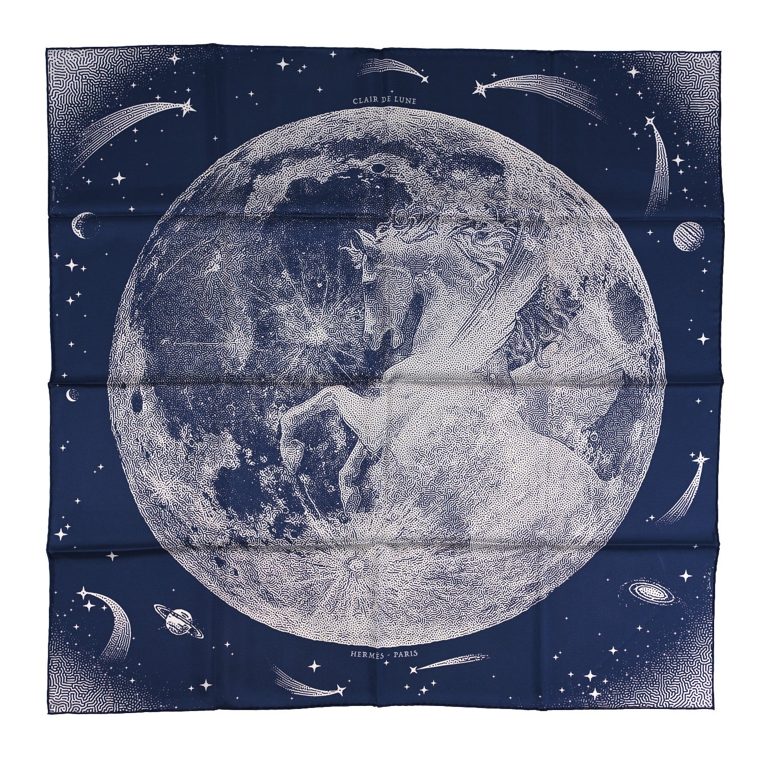 Hermes Silk Clair De Lune Double Face Scarf 90 Marine White Beige 1 of 5