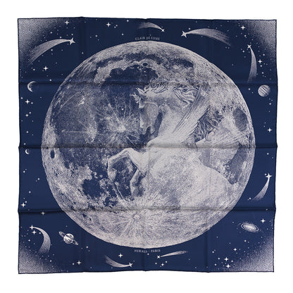 Hermes Silk Clair De Lune Double Face Scarf 90 Marine White Beige 1 of 5