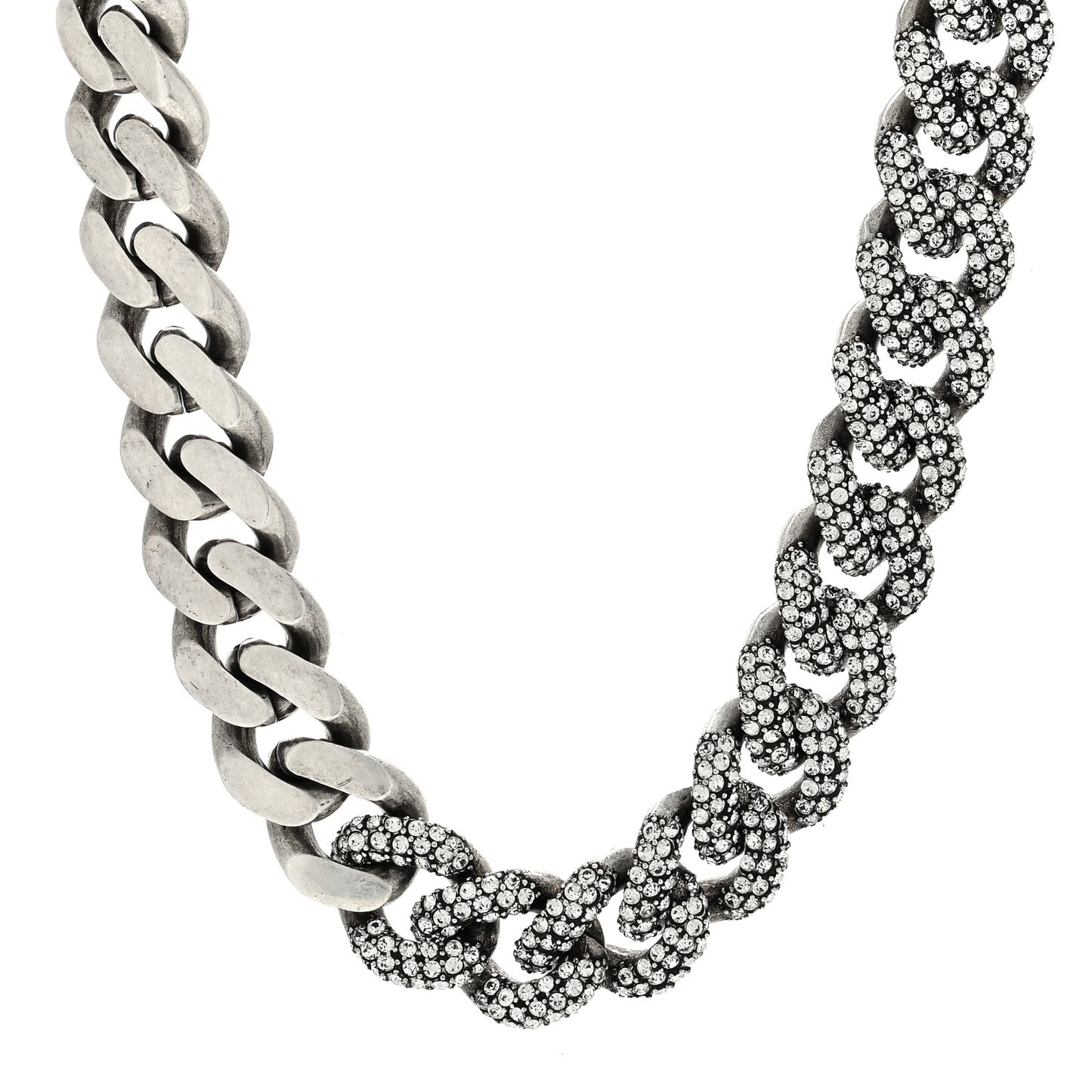 Crystal Curb Chain Necklace Oxidized Silver