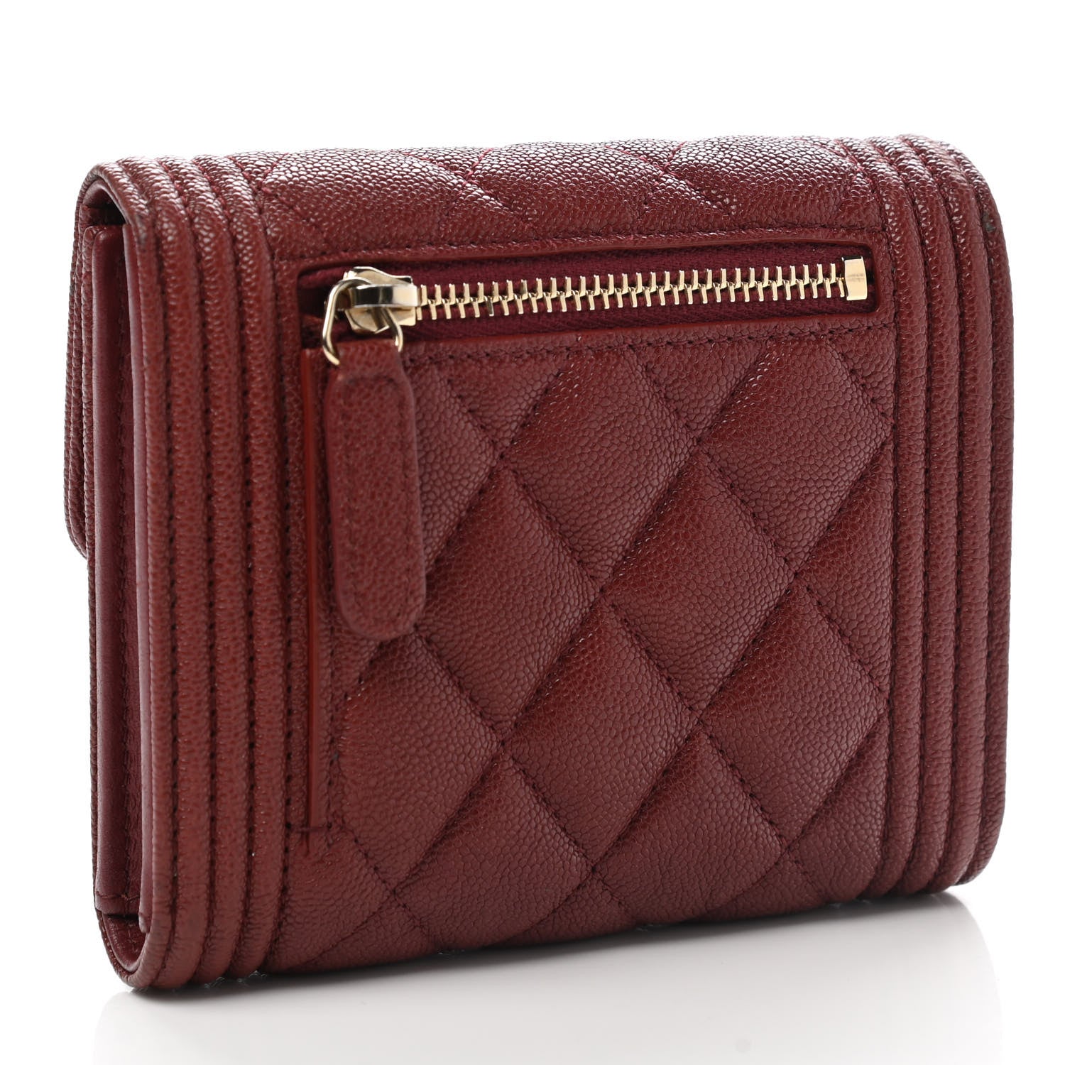 Chanel Caviar Quilted Compact Boy Wallet Burgundy 3 of 8