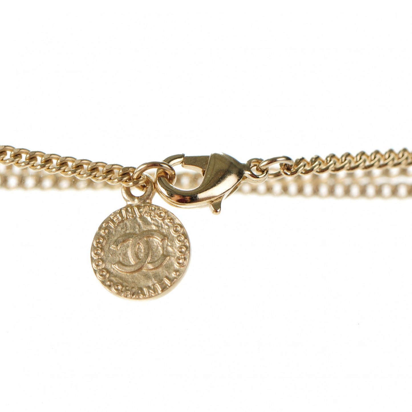 Enamel Pearl CC Necklace Pendant Light Gold