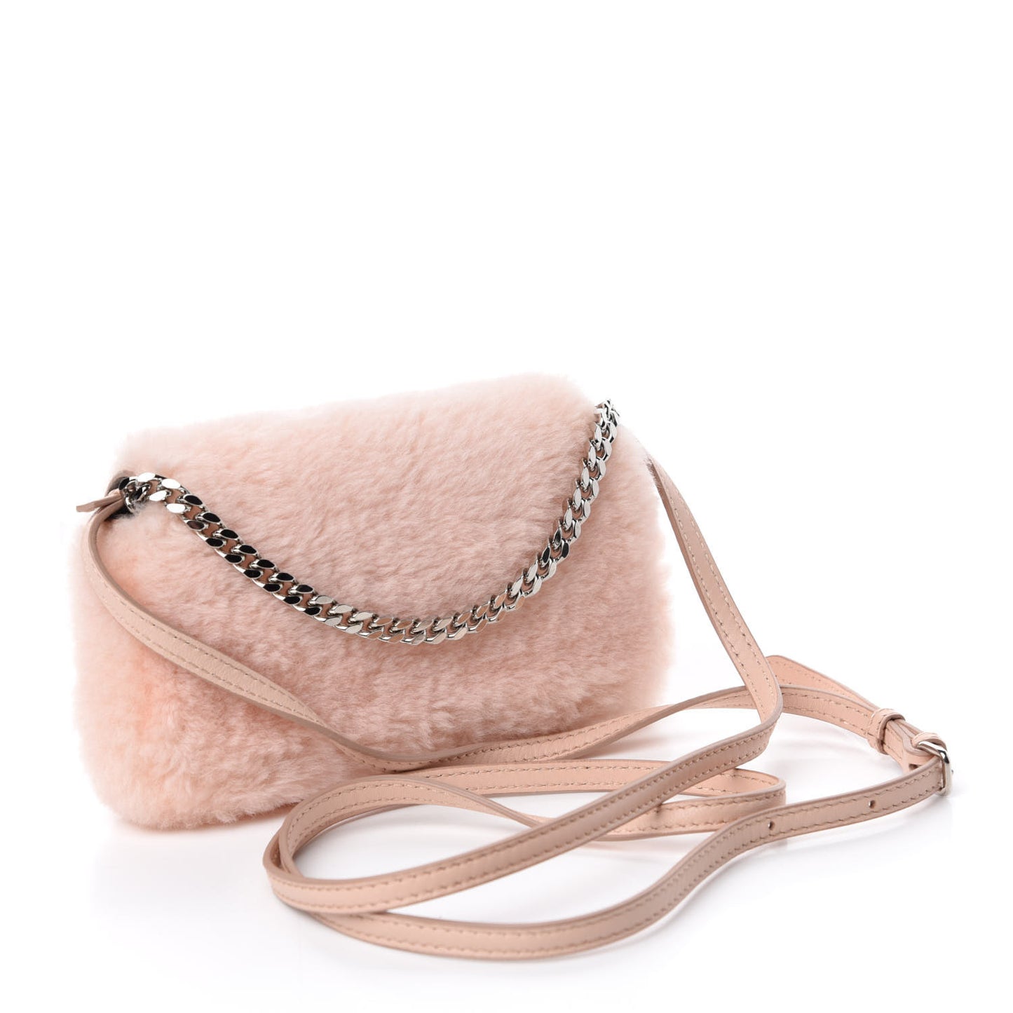 Shearling Shiny Nappa Micro Baguette Light Rose