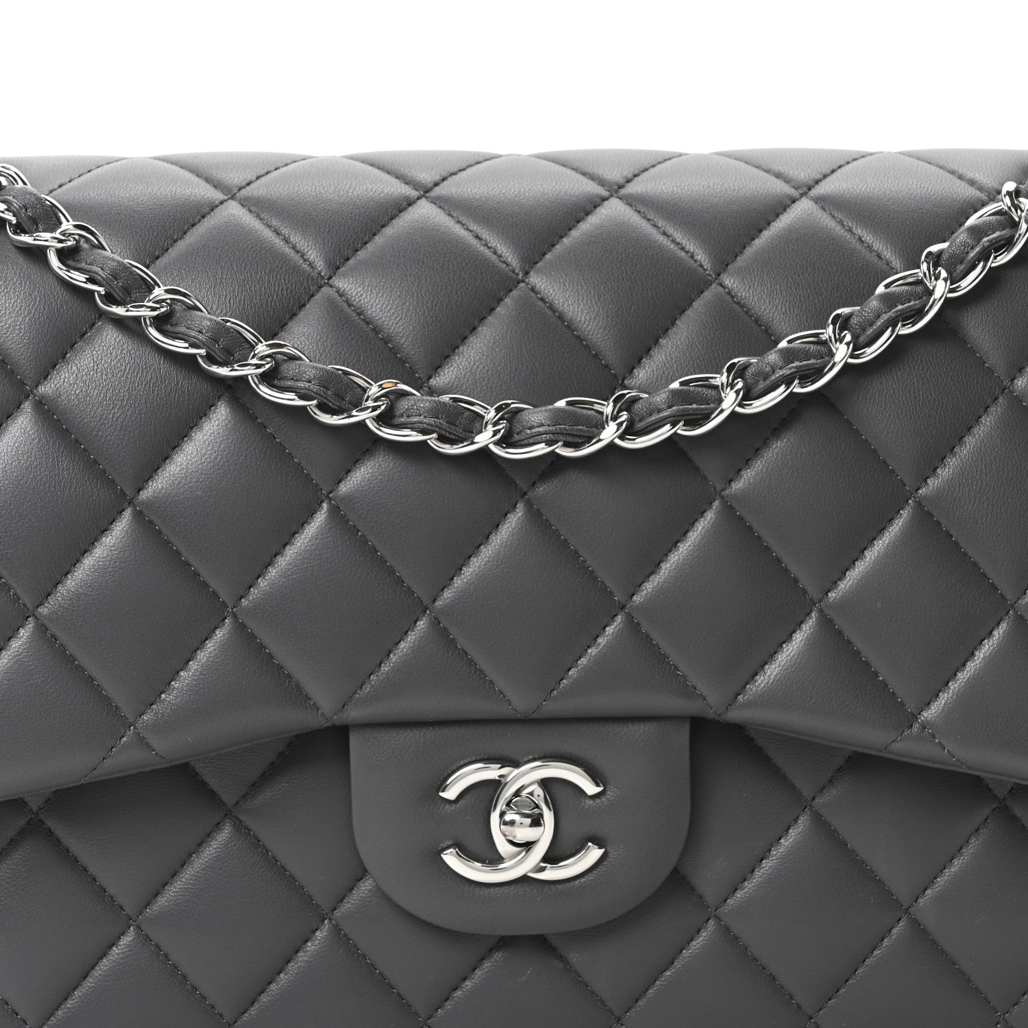 Chanel Lambskin Quilted Jumbo Double Flap Dark Grey 1864783