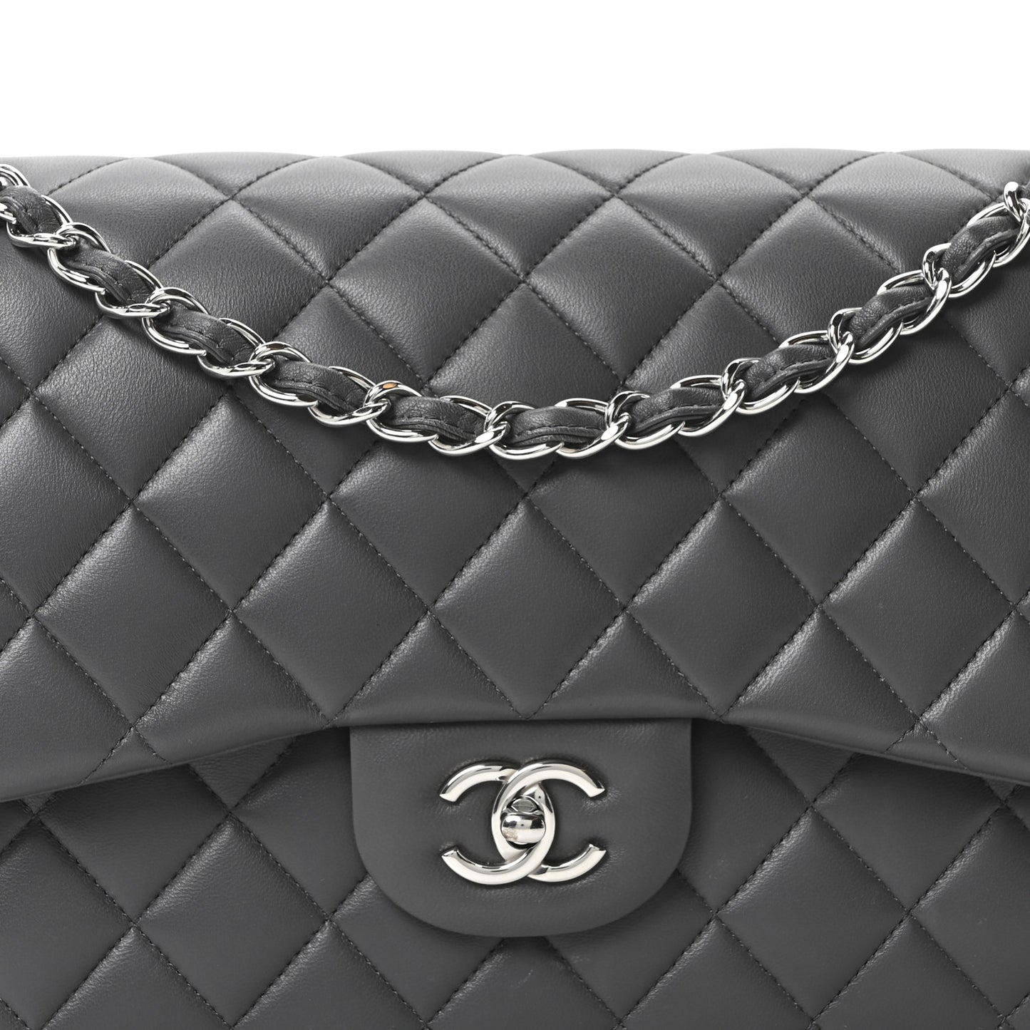 Lambskin Quilted Jumbo Double Flap Dark Grey
