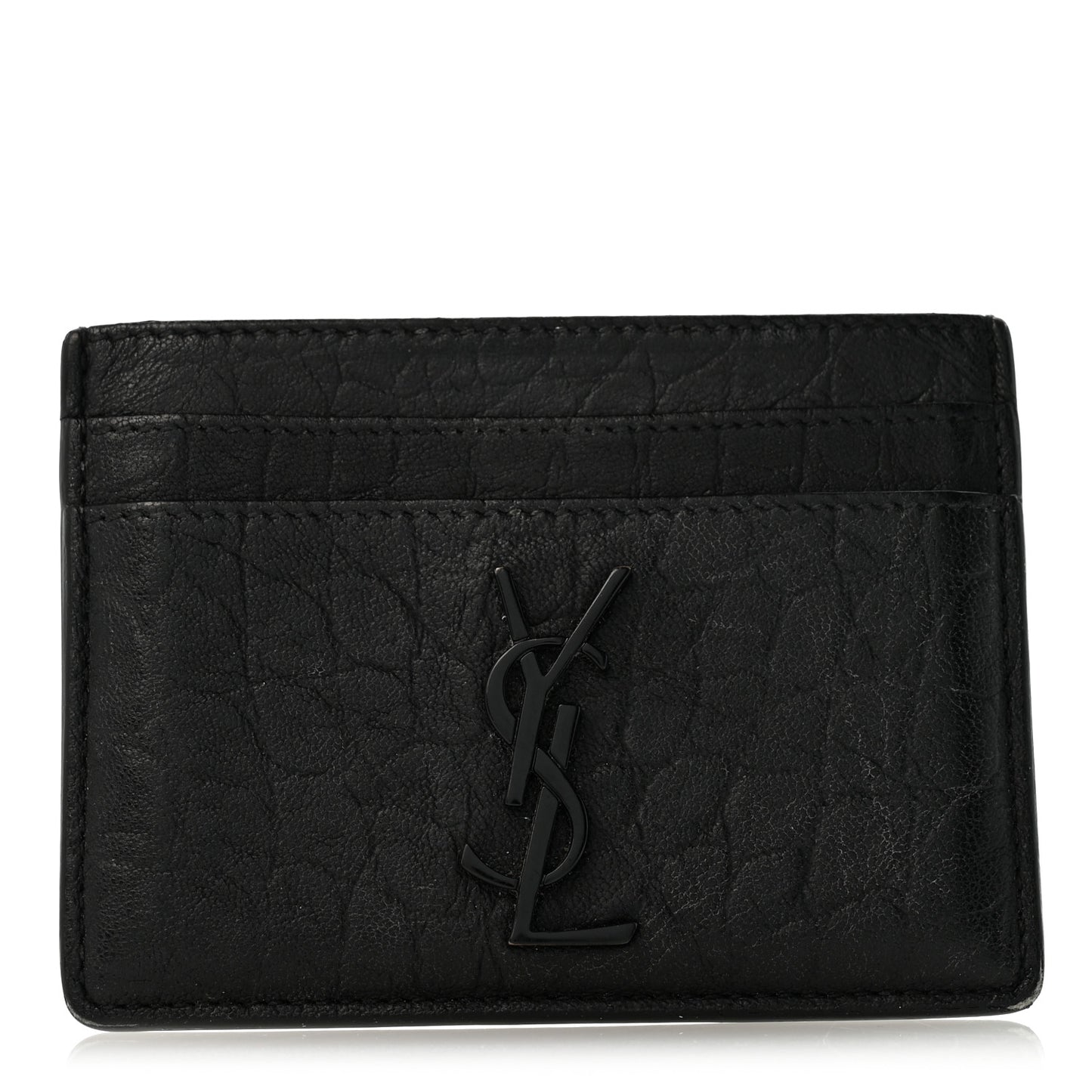 Calfskin Crocodile Embossed Monogram Credit Card Case Black