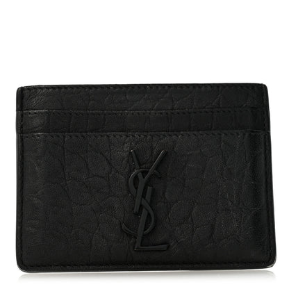 Saint Laurent Calfskin Crocodile Embossed Monogram Credit Card Case Black 1 of 10