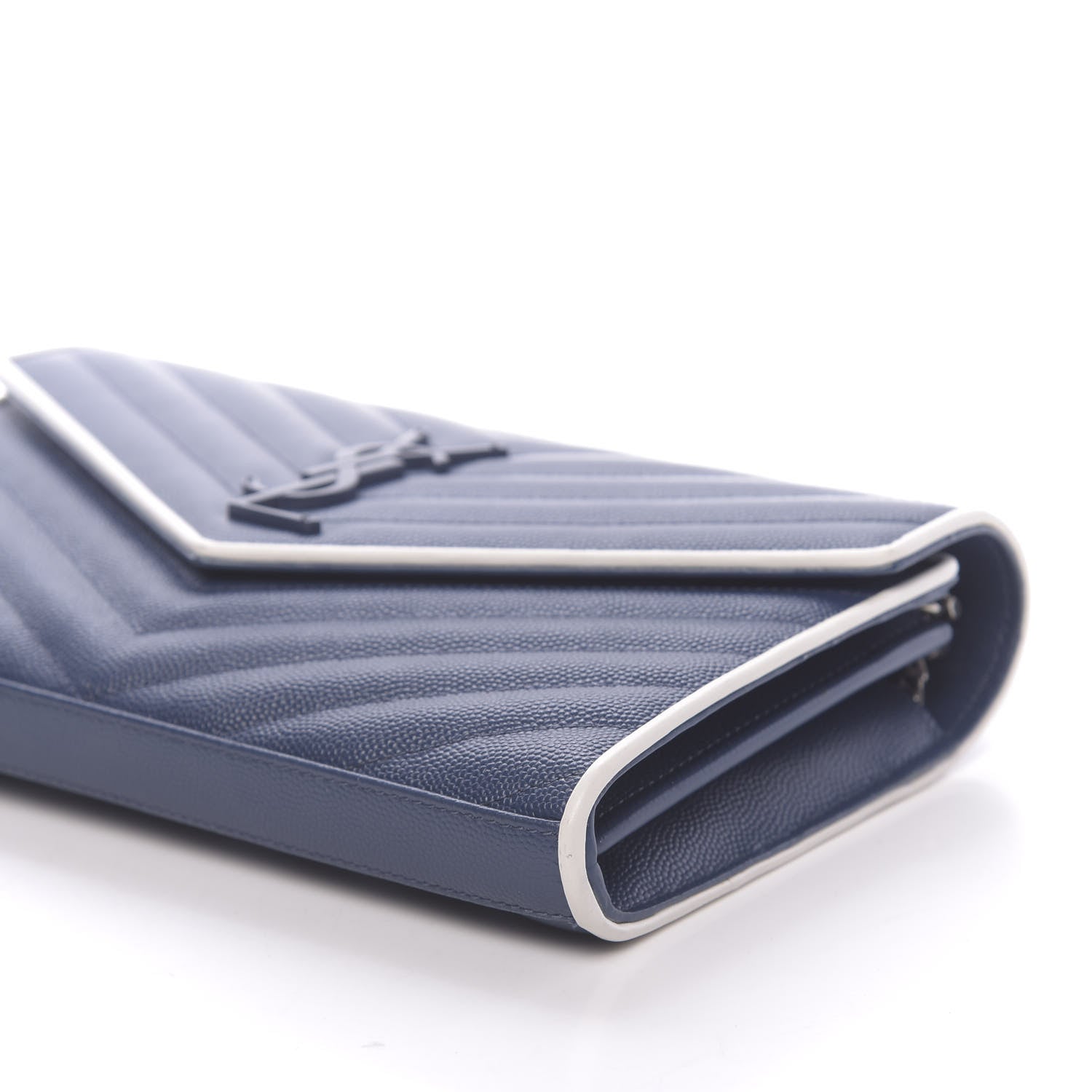 Saint Laurent Grain De Poudre Matelasse Monogram Chain Wallet Denim Bianco Ottico 8 of 14