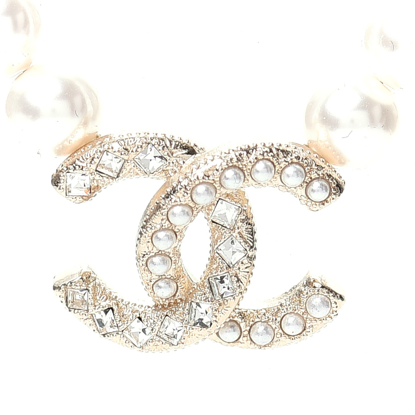 Pearl Crystal Chain CC Necklace Gold