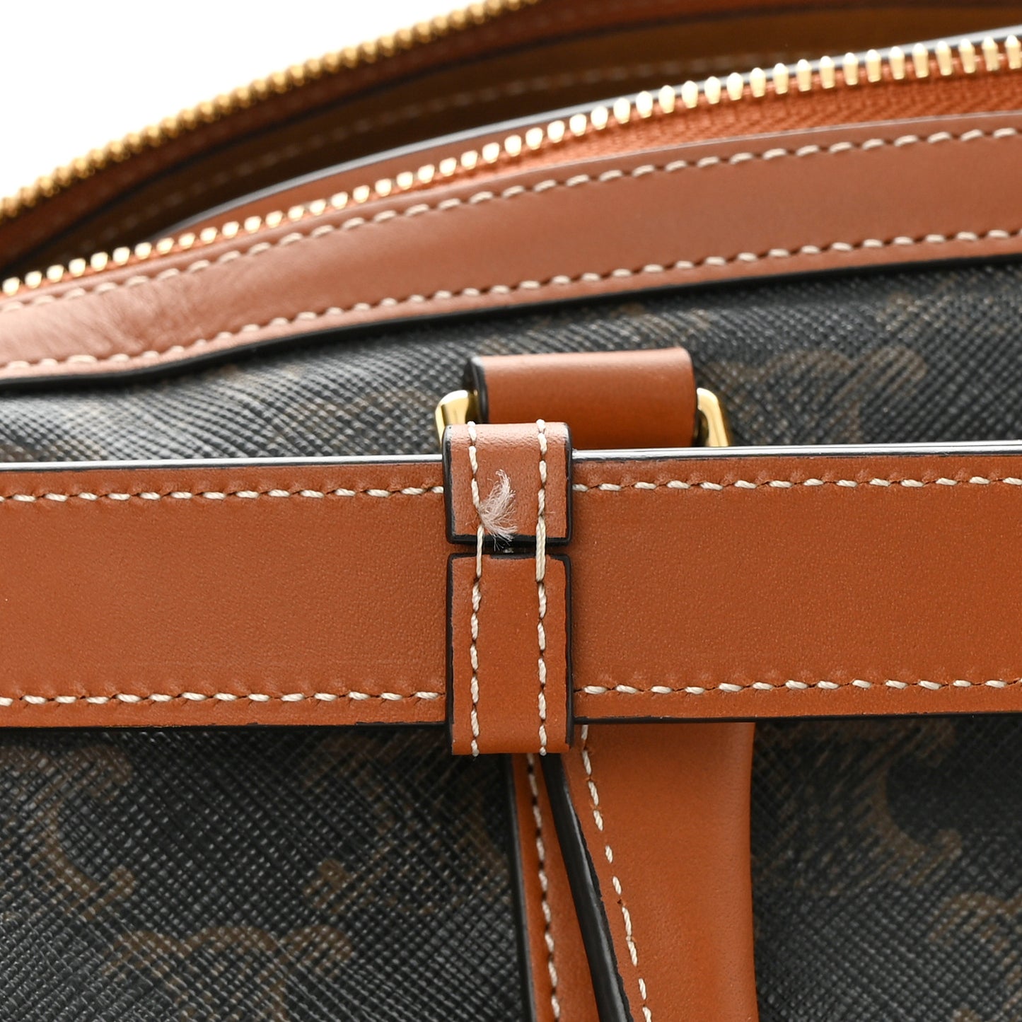 Triomphe Canvas Calfskin Boston Bag Tan