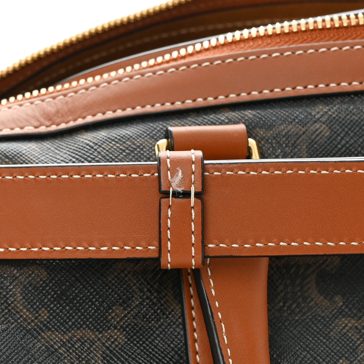 Celine Triomphe Canvas Calfskin Boston Bag Tan 11 of 11