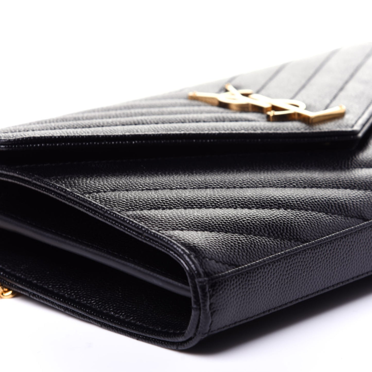 Grain De Poudre Matelasse Chevron Monogram Chain Wallet Black