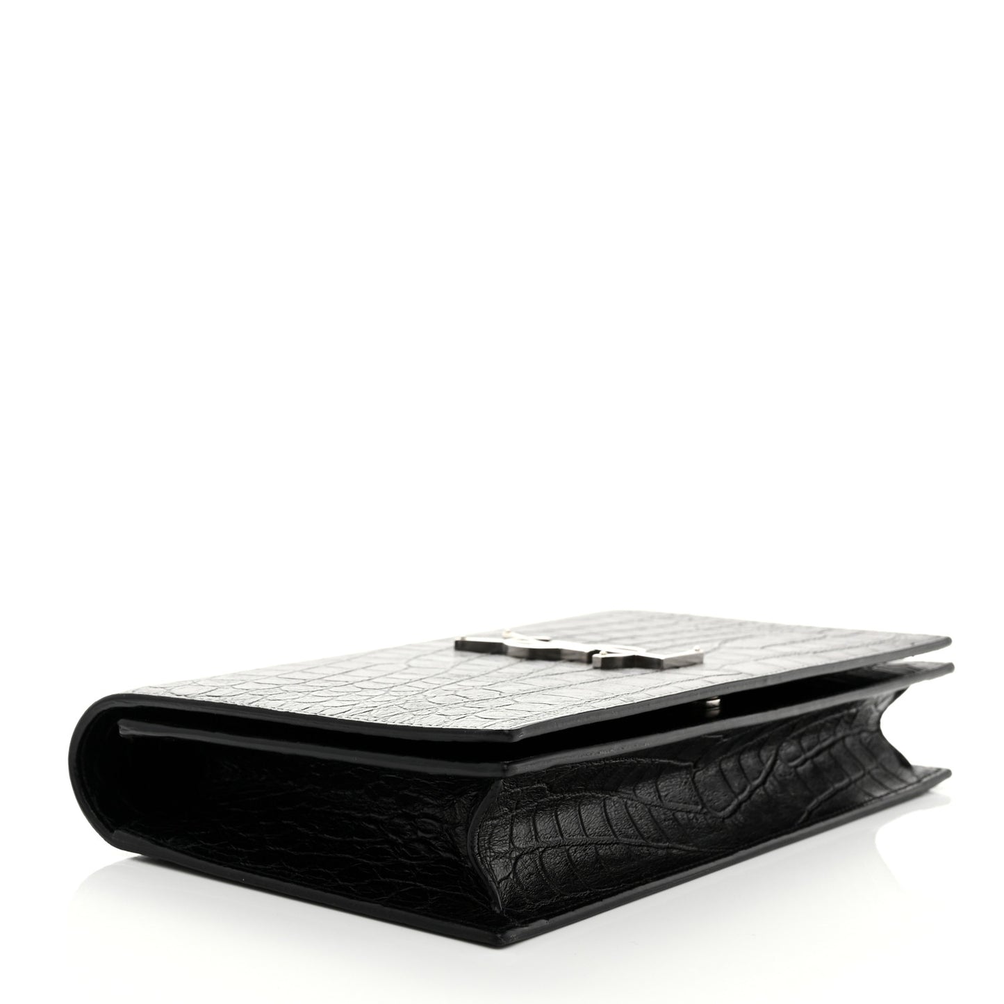 Calfskin Crocodile Embossed Classic Kate Monogram Clutch Black