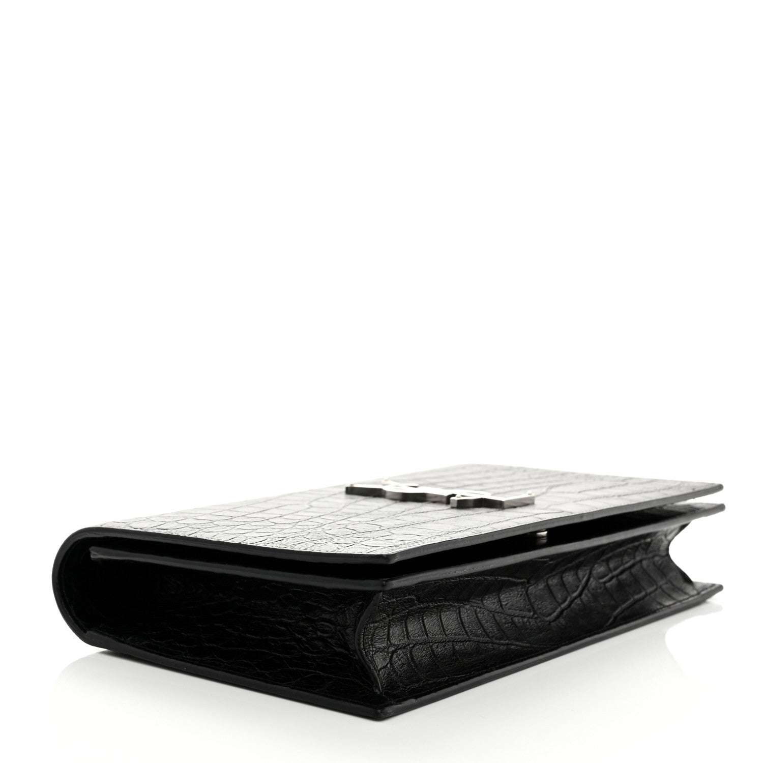 Saint Laurent Calfskin Crocodile Embossed Classic Kate Monogram Clutch Black 4 of 8