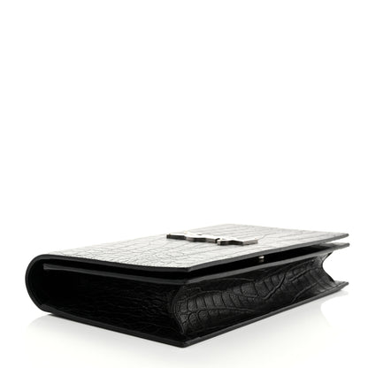 Saint Laurent Calfskin Crocodile Embossed Classic Kate Monogram Clutch Black 4 of 8
