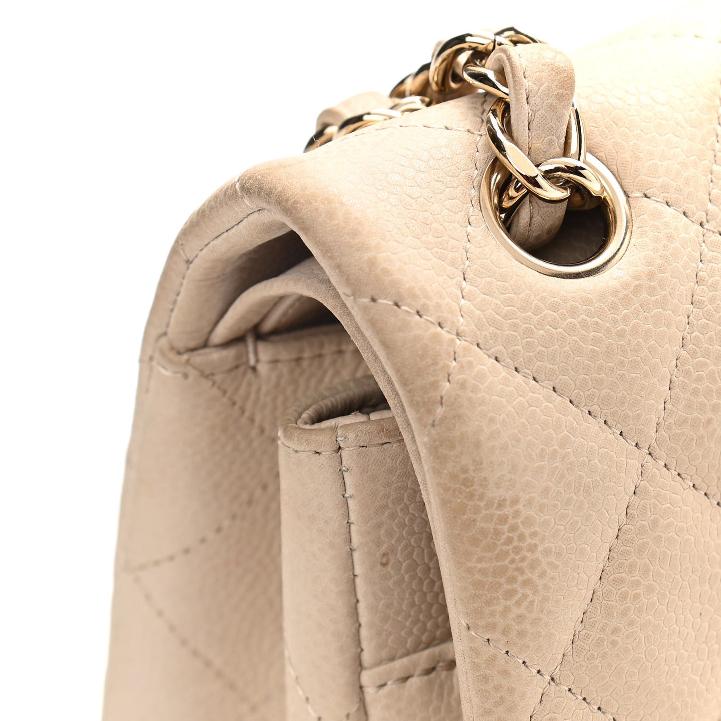 Iridescent Caviar Quilted Jumbo Double Beige