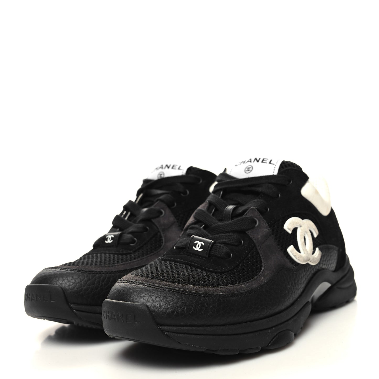 Mesh Suede Grained Calfskin Womens CC Sneakers 37 Black White