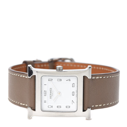 Hermes Stainless Steel Swift 26mm Heure H Hour Quartz Watch Etoupe 2 of 5