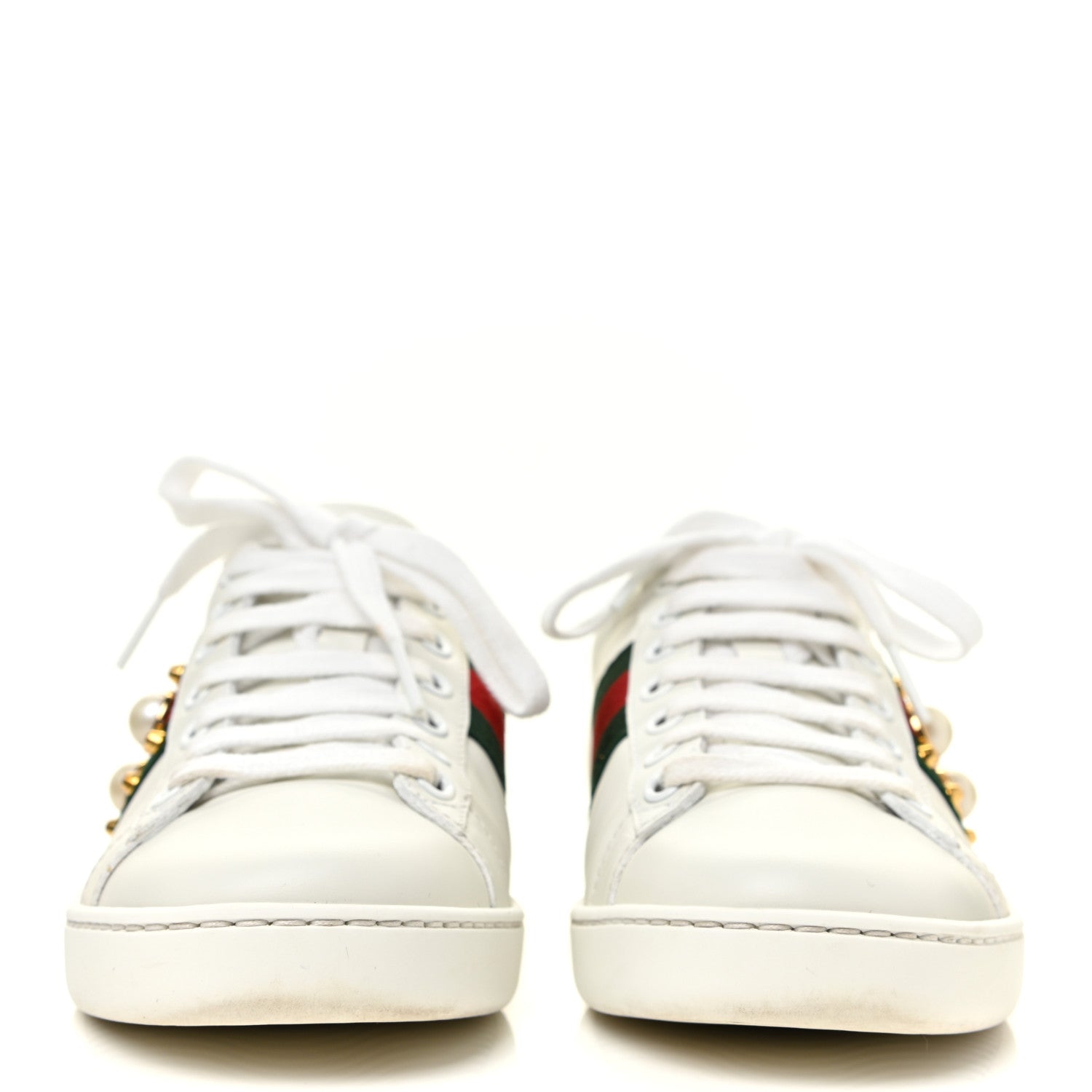 Gucci Calfskin Web Pearl Studded Womens Ace Sneakers 35 White 2 of 16