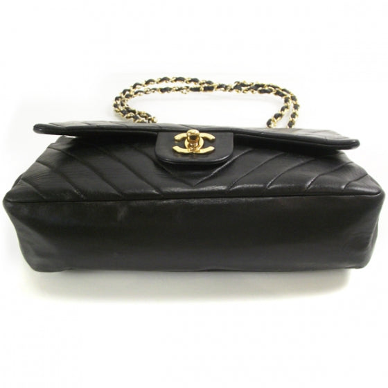 Lambskin Chevron Double Flap Black