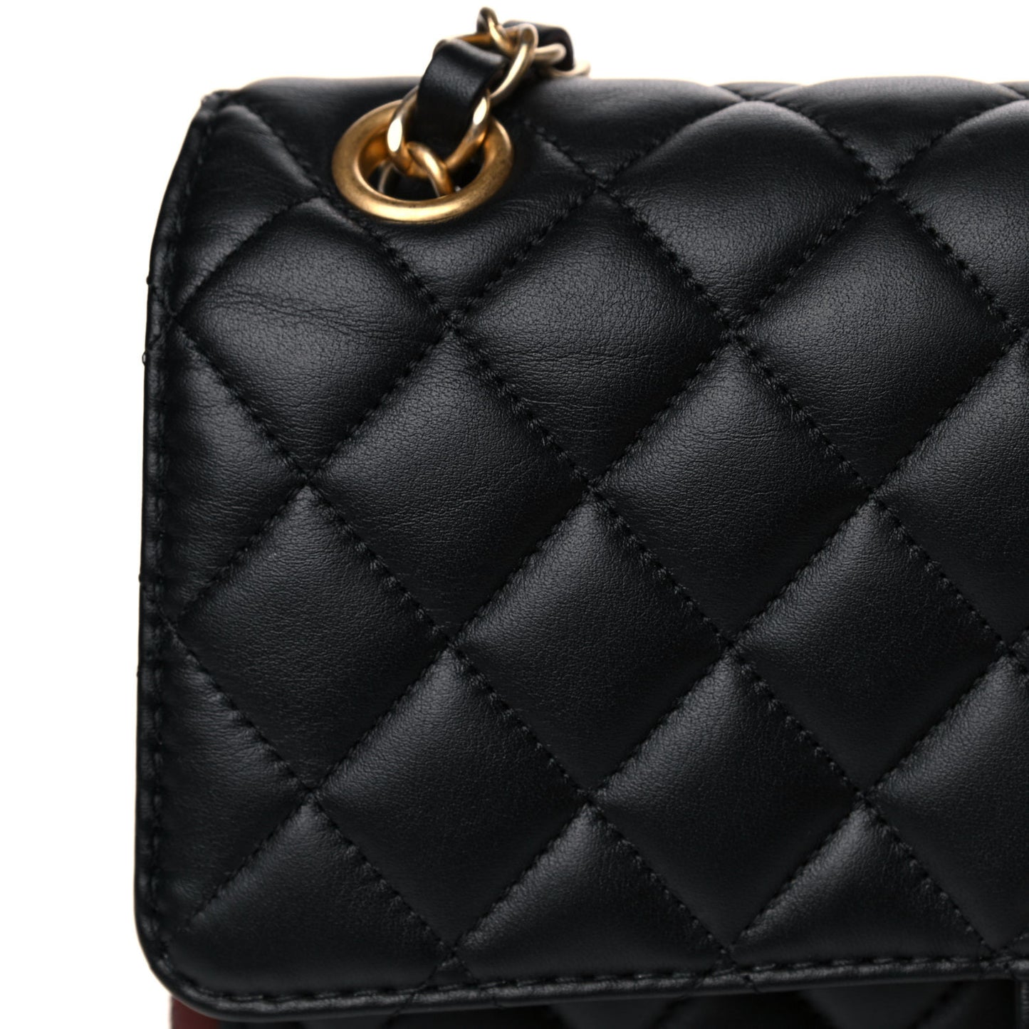 Calfskin Quilted Strap Into Flap Bag Black Brown