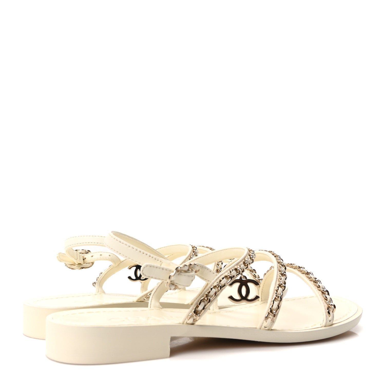 Chanel Lambskin CC Chain Flat Sandals 36.5 Ivory 5 of 9