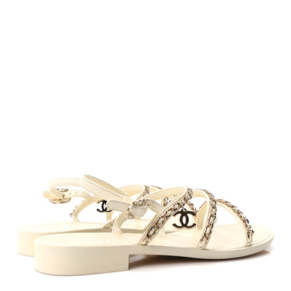 Chanel Lambskin CC Chain Flat Sandals 36.5 Ivory 5 of 9