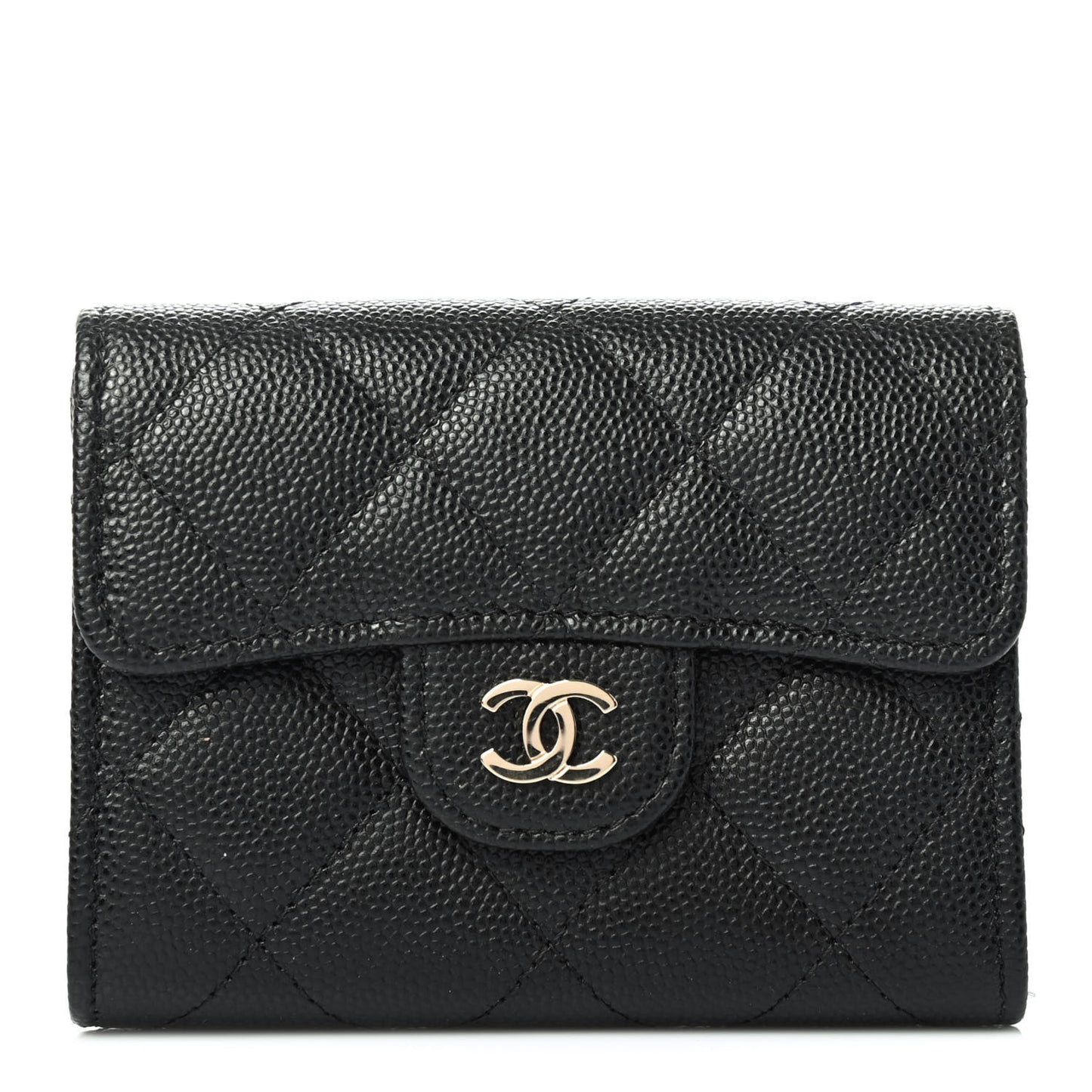Caviar Quilted Flap Card Holder Wallet Black