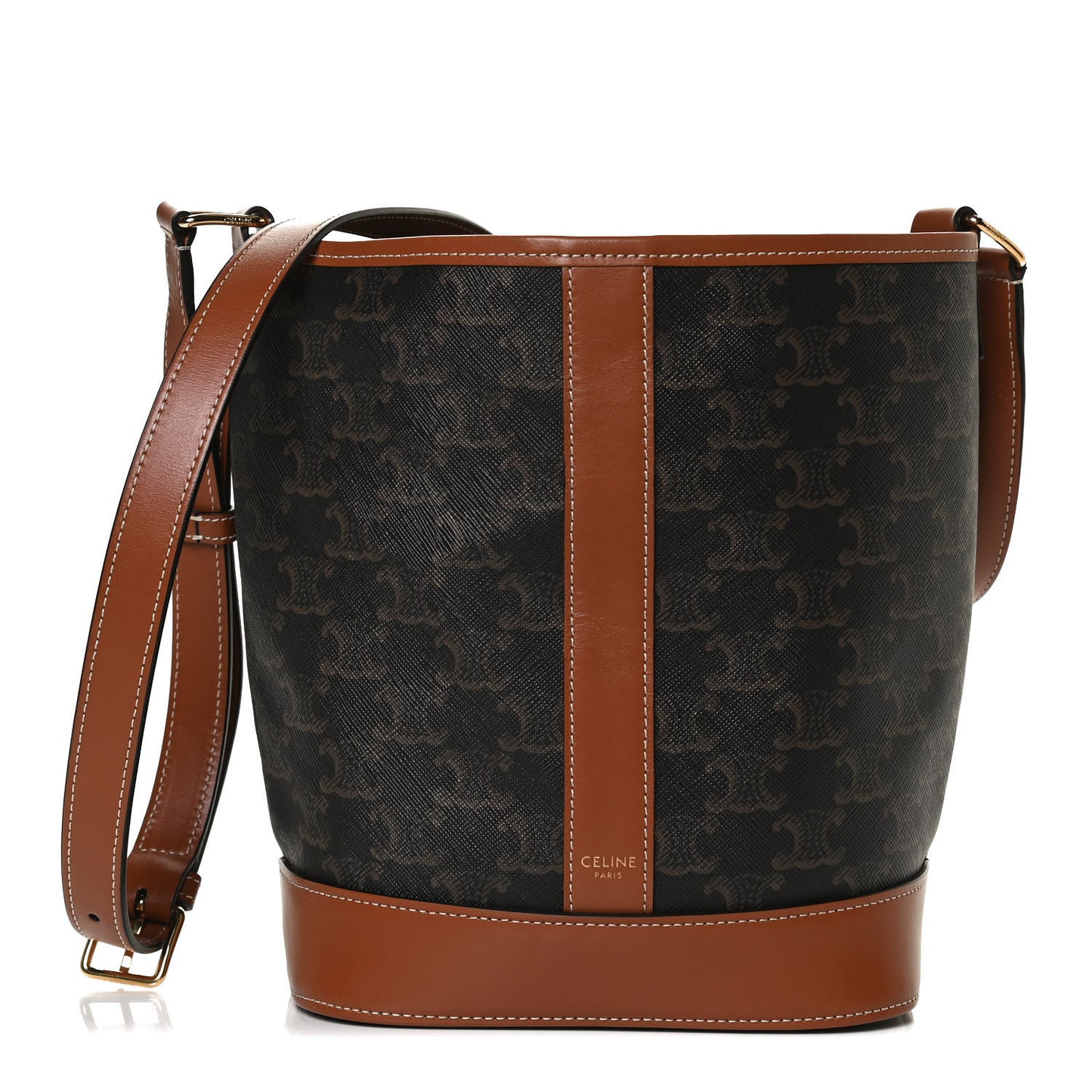 Triomphe Canvas Calfskin Small Bucket Bag Tan