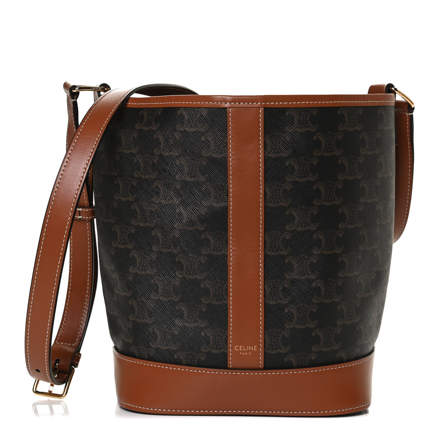 Celine Triomphe Canvas Calfskin Small Bucket Bag Tan 1 of 13