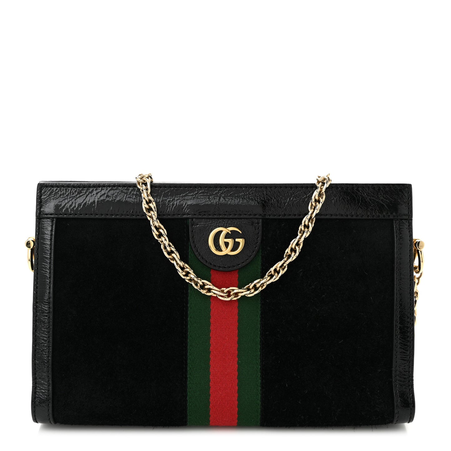 Suede Patent GG Web Small Ophidia Chain Shoulder Bag Black