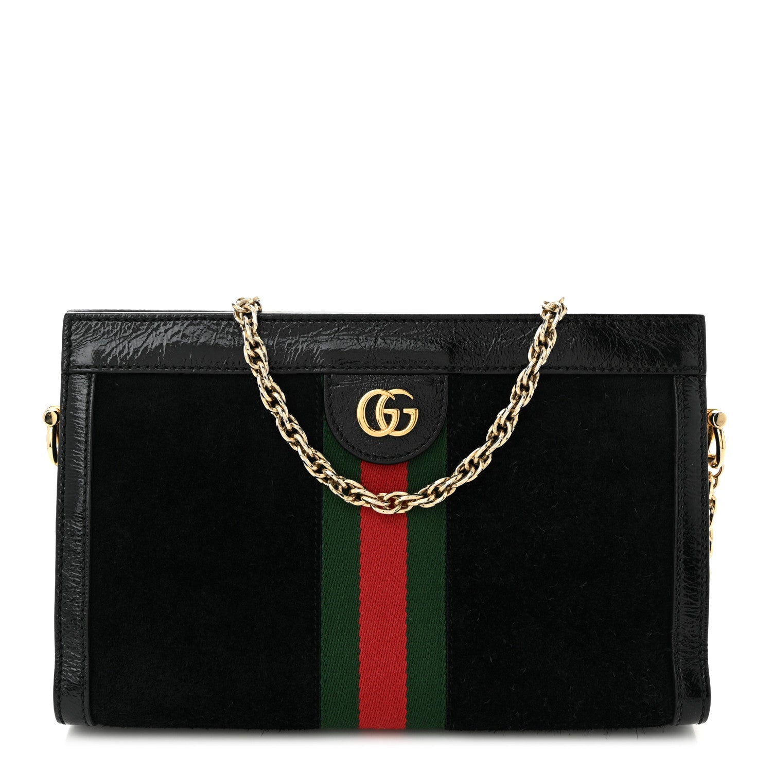 Gucci Suede Patent GG Web Small Ophidia Chain Shoulder Bag Black 1 of 10