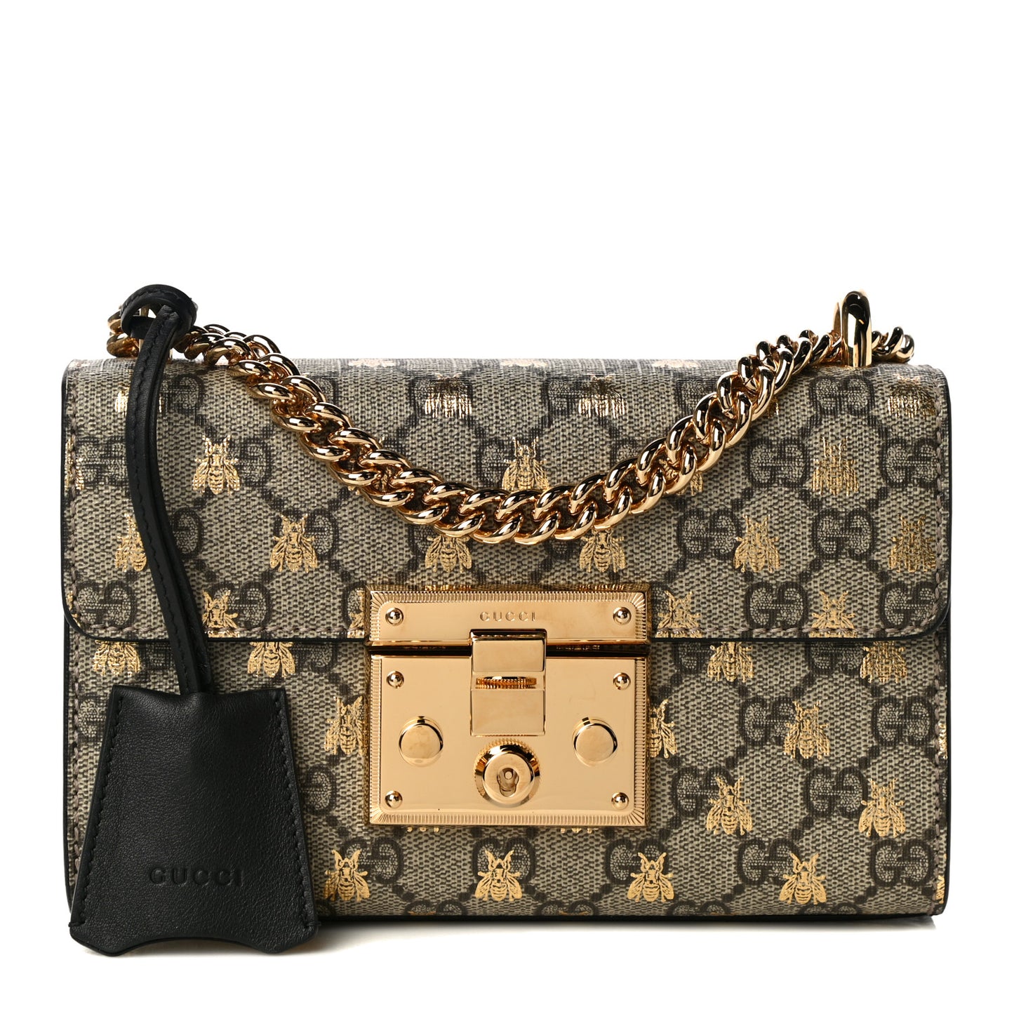GG Supreme Monogram Bees Small Padlock Shoulder Bag Black