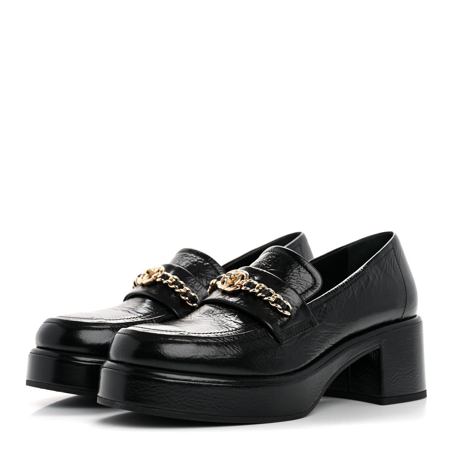 Shiny Calfskin Logo Loafers 37 Black