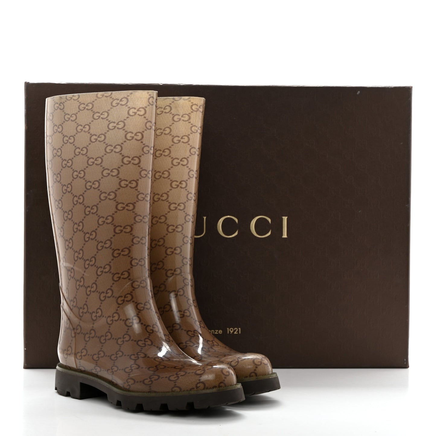 Rubber Monogram Edinburg Rain Boots 35 Transparent Cocoa