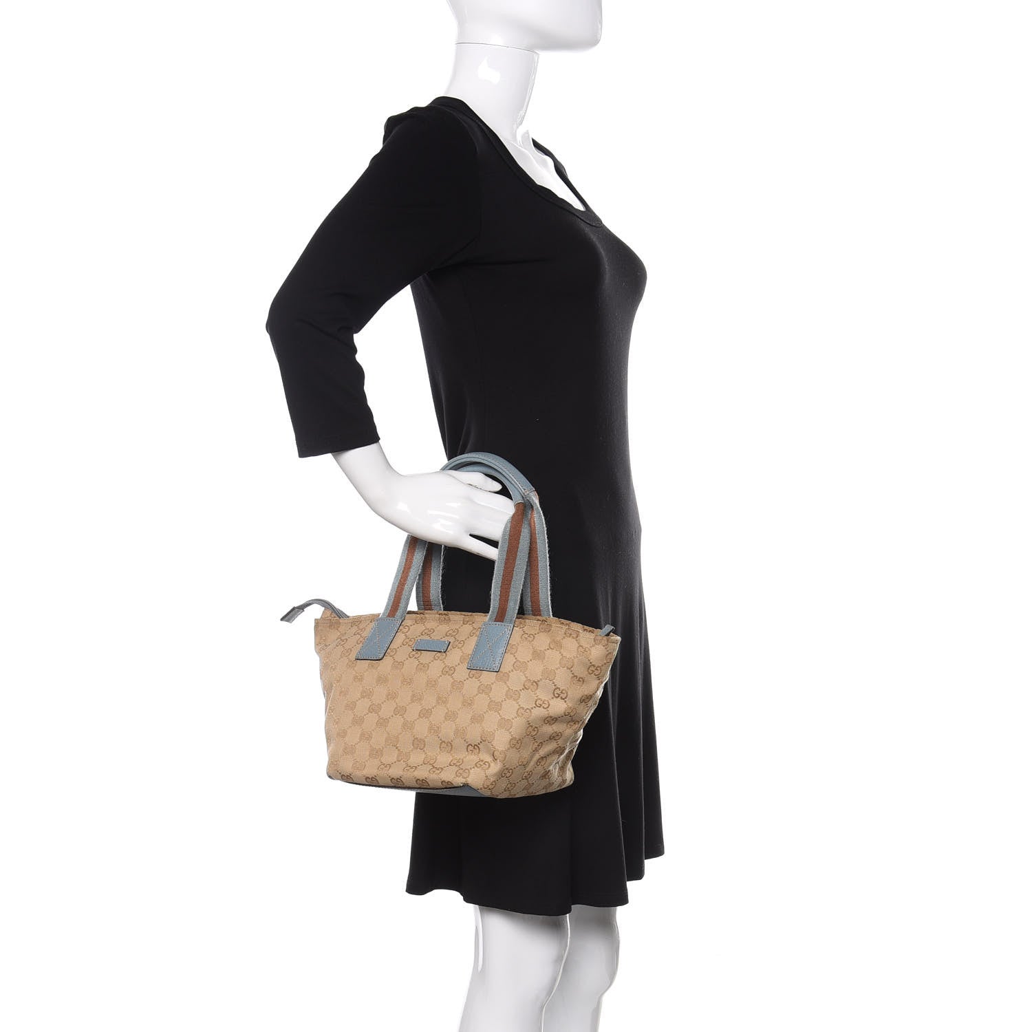 Gucci GG Monogram Small Web Handle Bucket Tote Blue 2 of 15