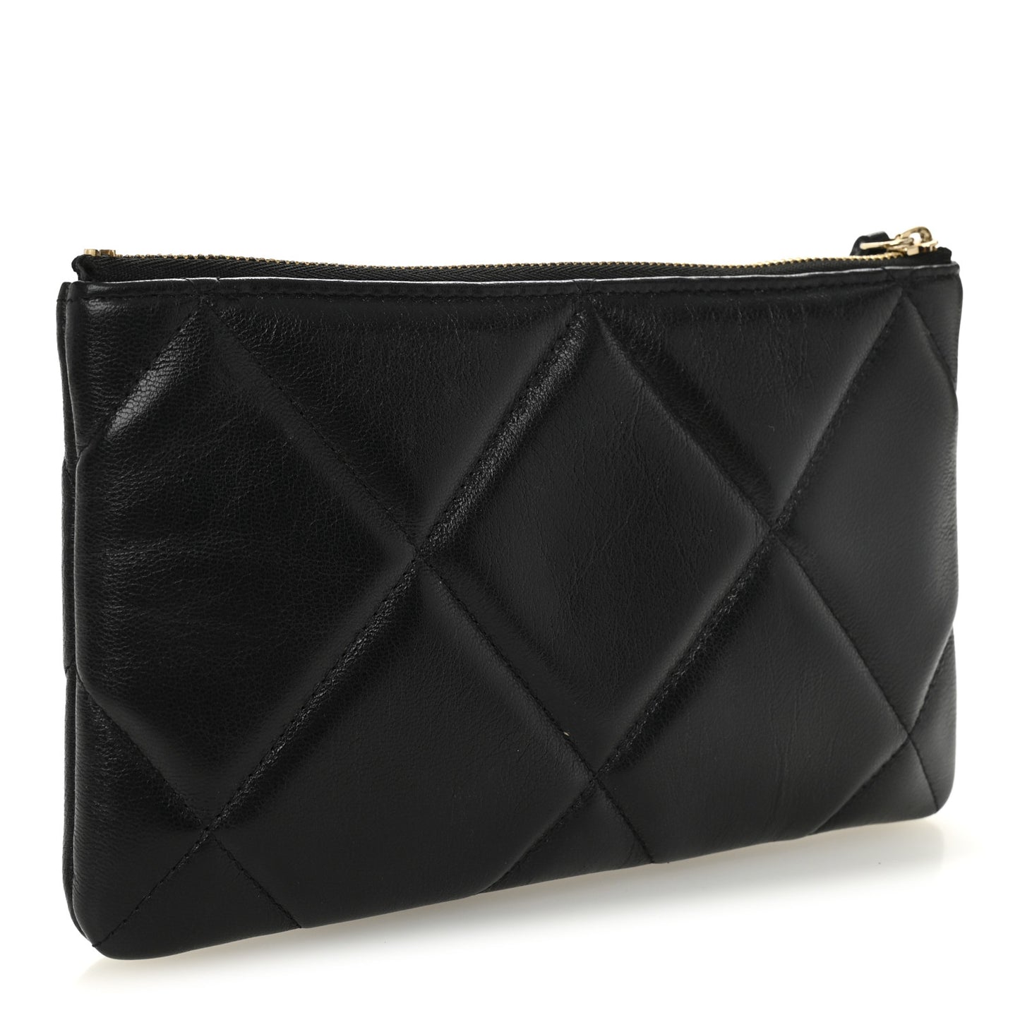 Shiny Goatskin Quilted Small Chanel 19 Pouch Black