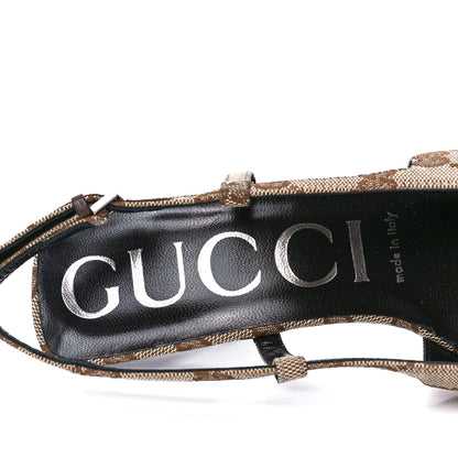 Gucci Monogram Malga Kid Square G 75mm Slingback Pumps 36 Beige Ebony New Acero 7 of 7