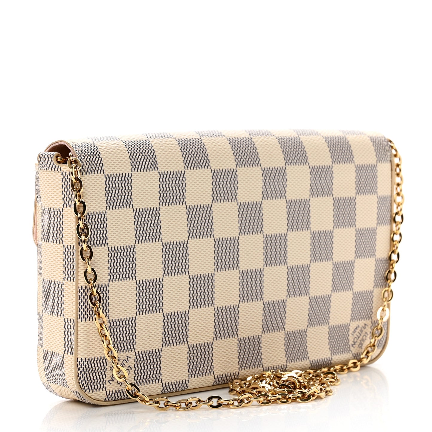 Damier Azur Pochette Felicie Chain Wallet Rose Ballerine
